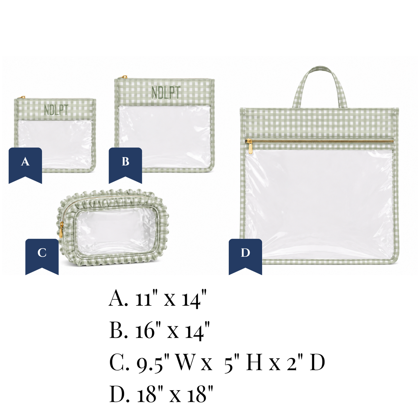Nylon & PVC Bags - Sage Gingham - Pre-Order ETA September